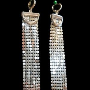 Silver mesh dangle Earrings retro 1970's